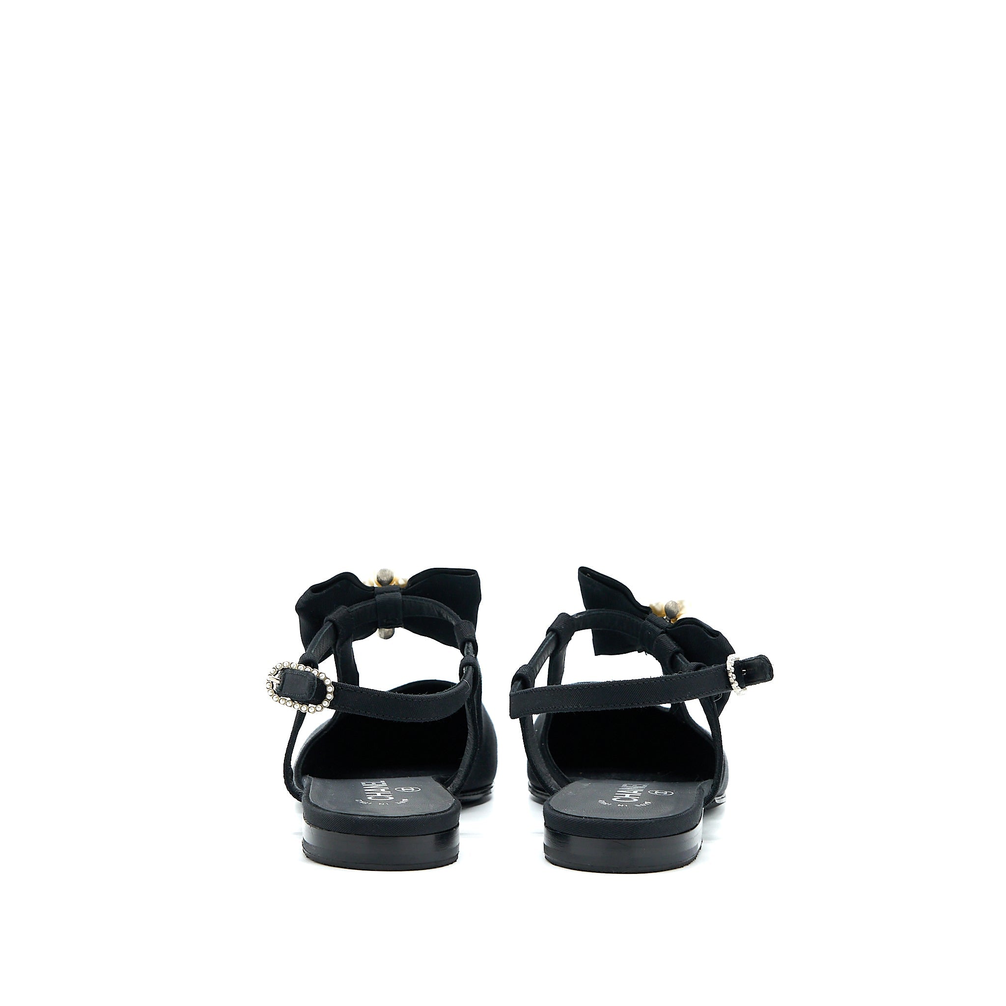 Chanel Size 39 Sling Back With Ribbon Design Black