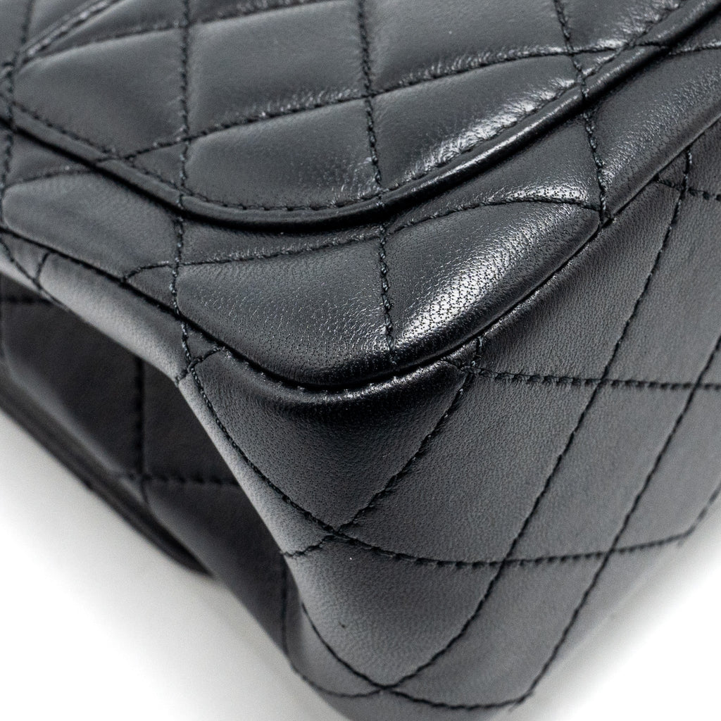 Chanel Camellia Adjustable Chain Mini Square Flap bag Lambskin black  (microchip)