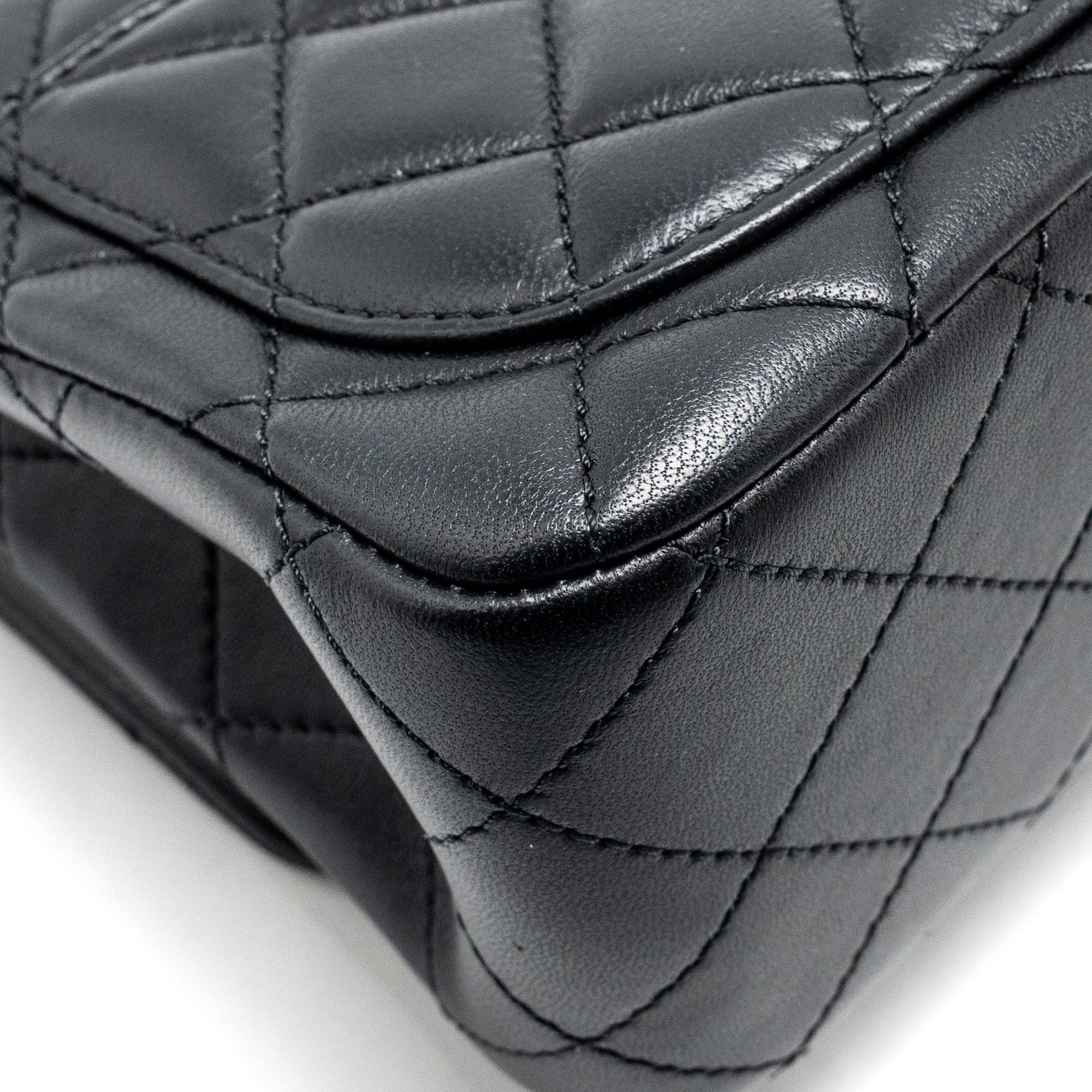 Chanel Camellia Adjustable Chain Mini Square Flap bag Lambskin black  (microchip)
