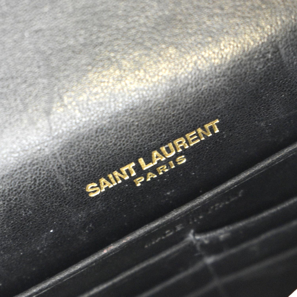 YVES SAINT LAURENT Kate Crocodile Embossed Patent Leather Shoulder Bag Black