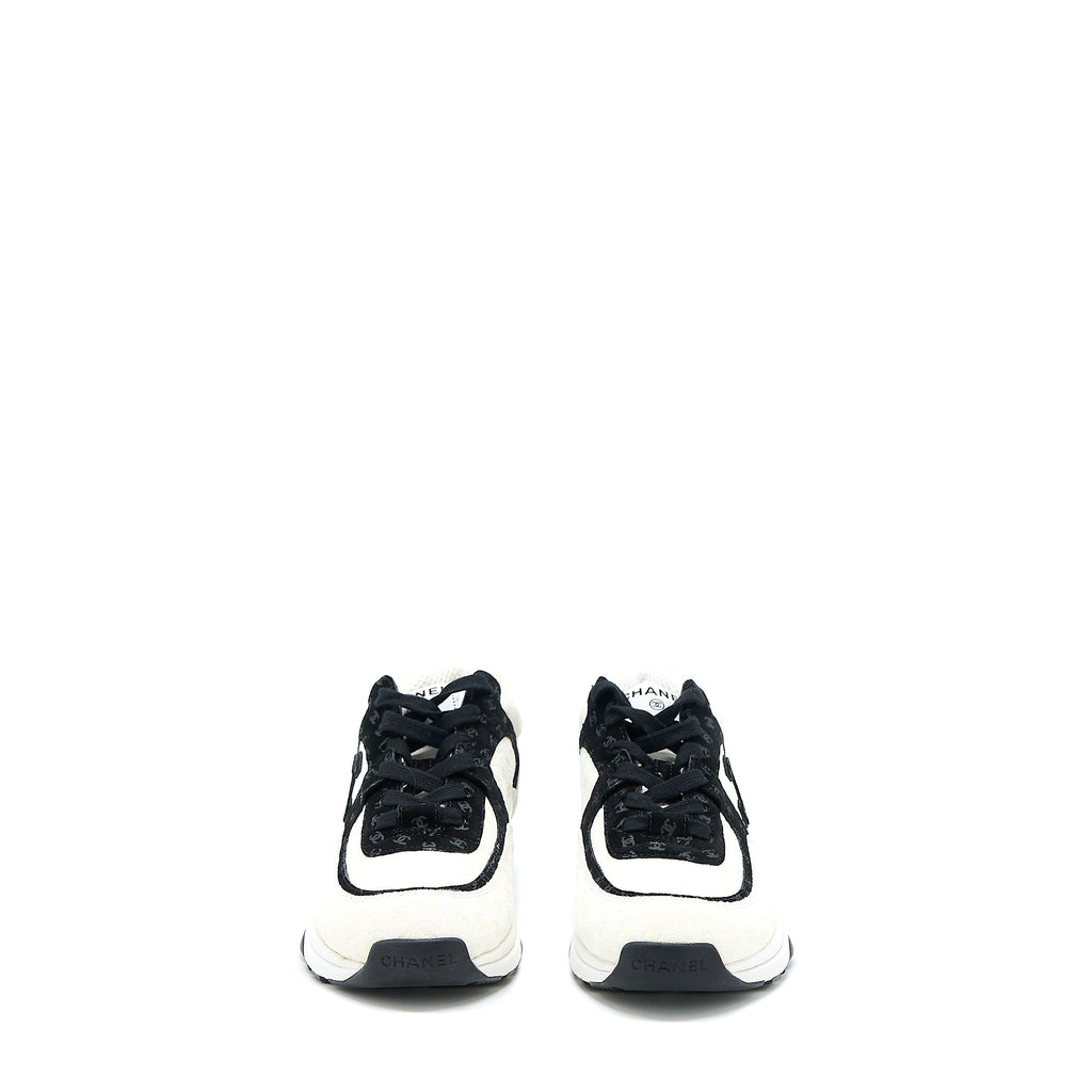 Chanel Size 38.5 22A Trainers Printed Suede Calfskin Black/White