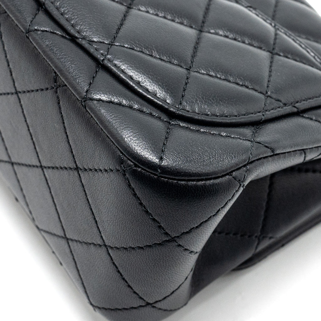 Chanel Camellia Adjustable Chain Mini Square Flap bag Lambskin black  (microchip)