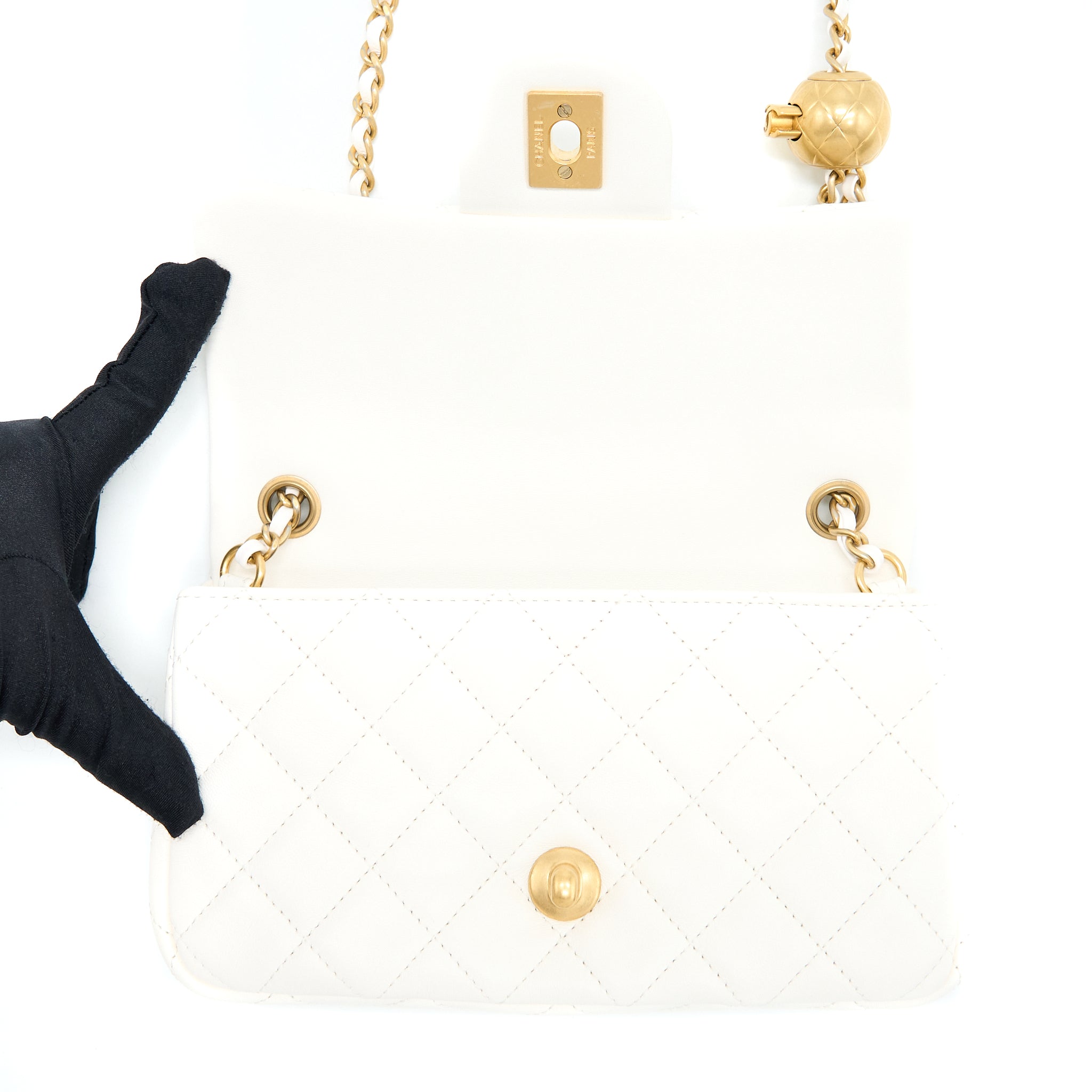 Chanel Pearl Crush Mini Rectangular Lambskin White  (Microchip)