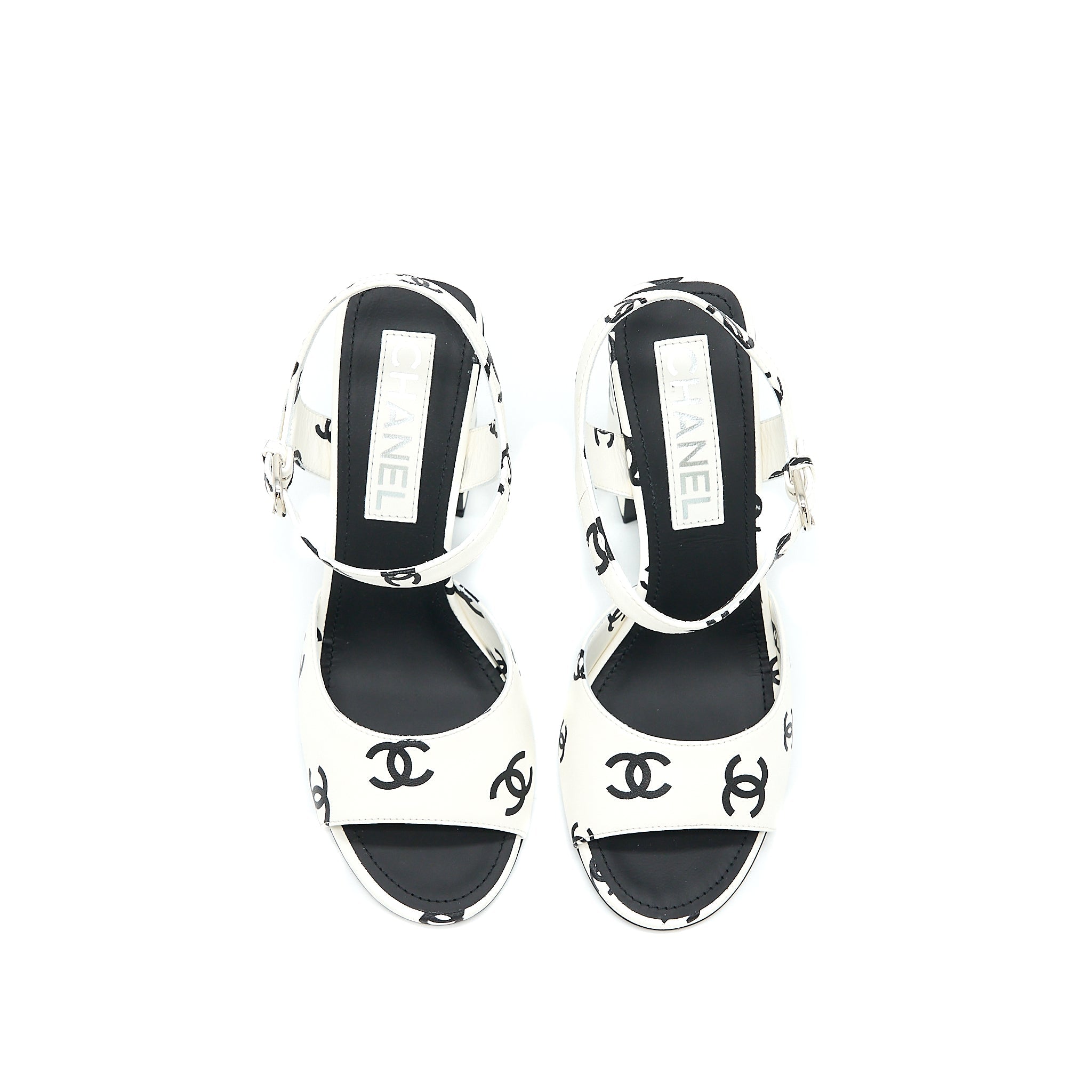 Chanel Size 37 CC Logo Leather Sandal Black/White