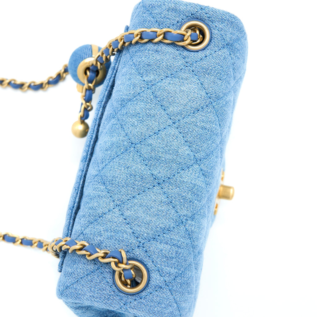Chanel Pearl Crush Mini Square Flap Bag Denim  (Microchip)