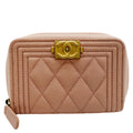 CHANEL Small Boy Caviar Leather Zip Around Wallet Pink