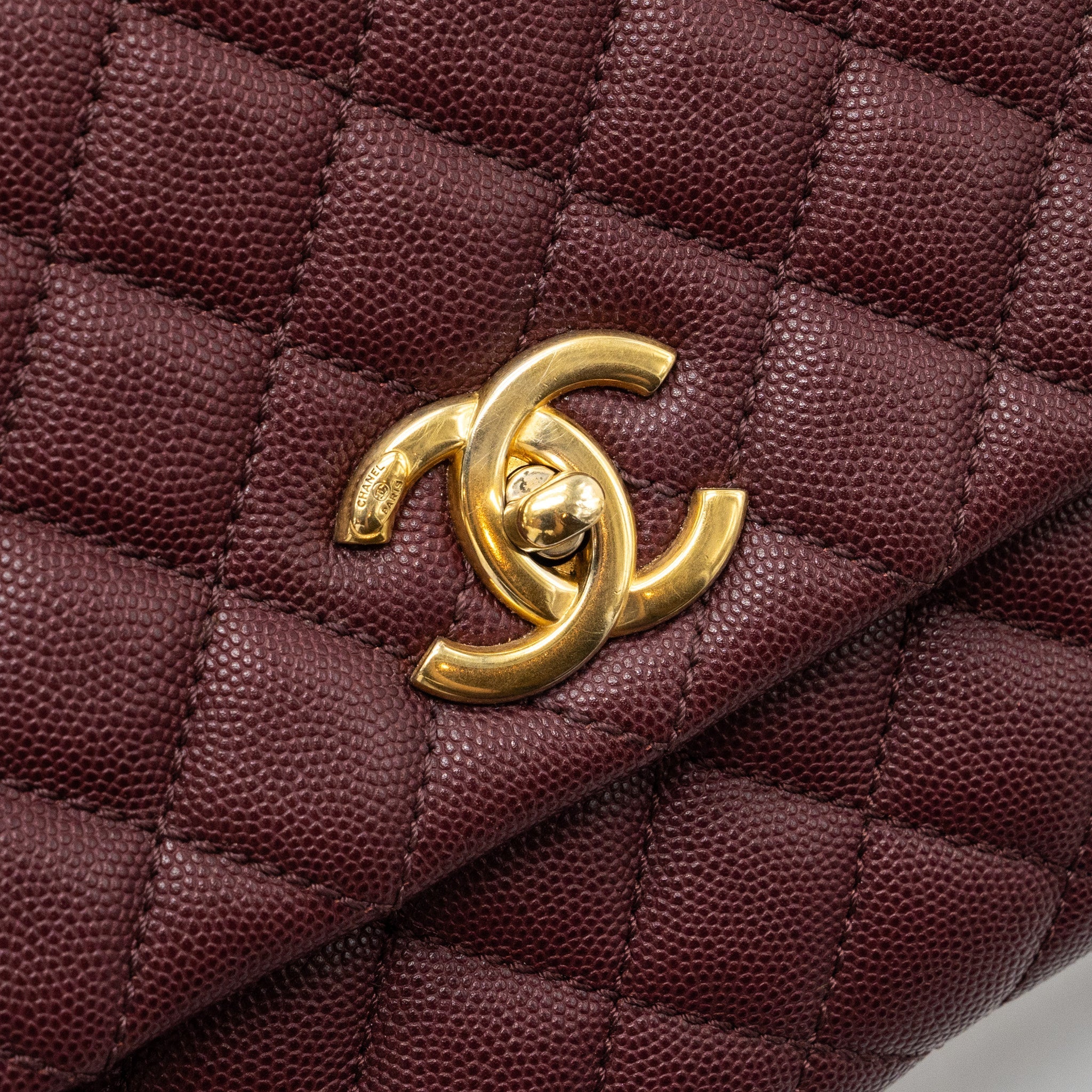 Chanel Medium Coco Handle With Lizard Handle Caviar Burgundy