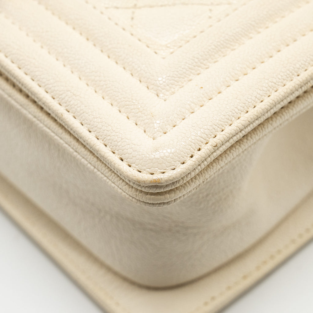 Chanel Small Boy Bag Caviar White L