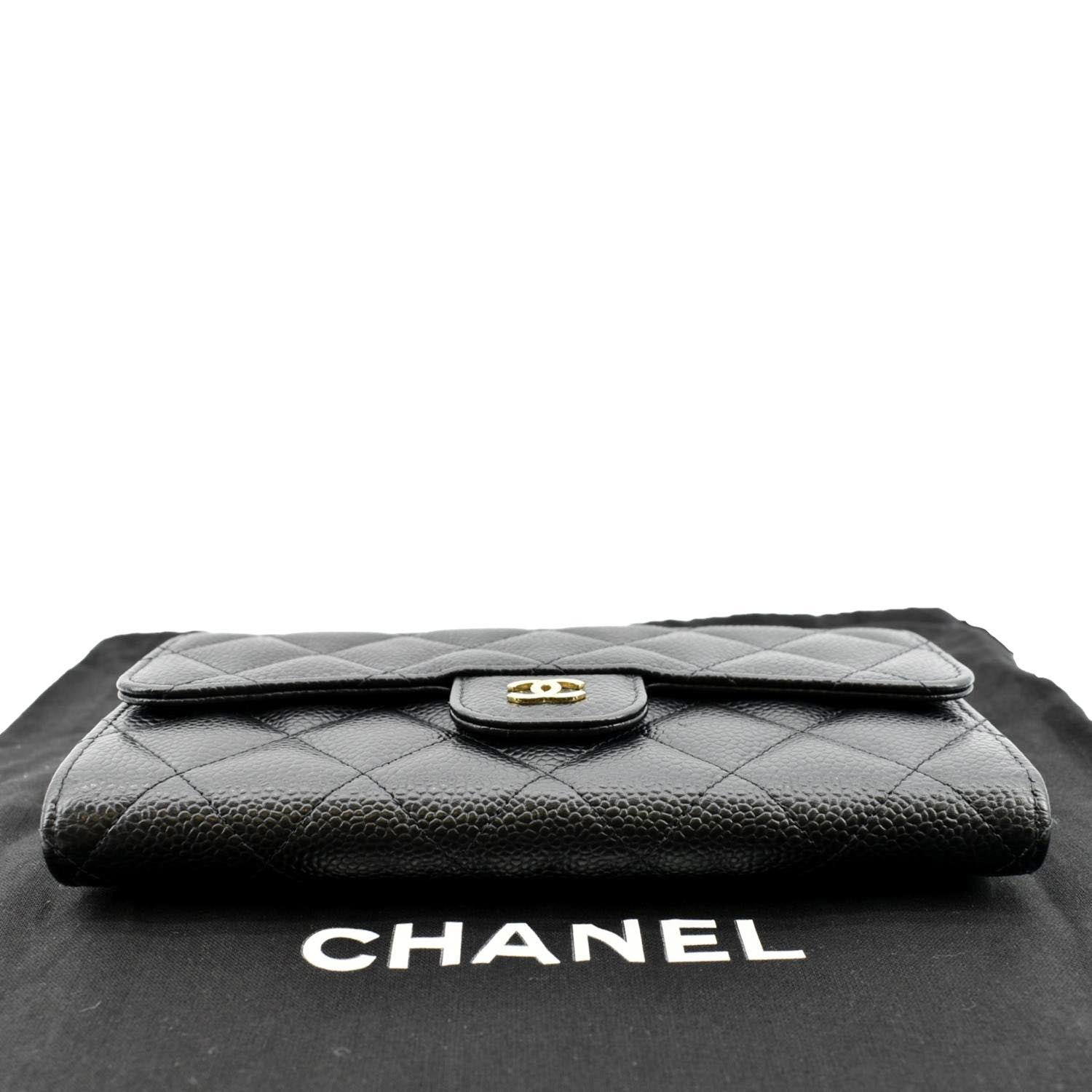 CHANEL Flap Quilted Caviar Wallet Black