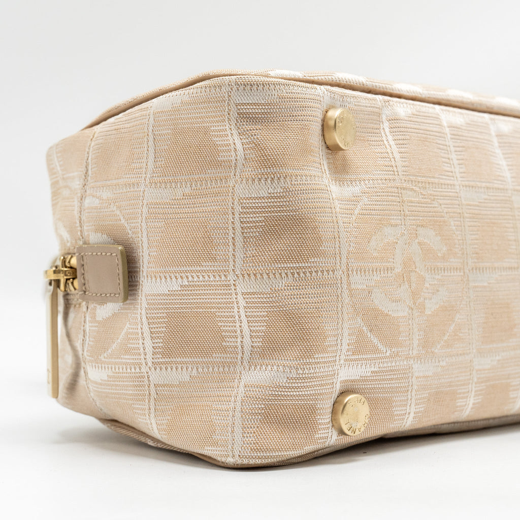 Chanel Vintage Travel Line Bowler Bag Canvas/Leather Beige