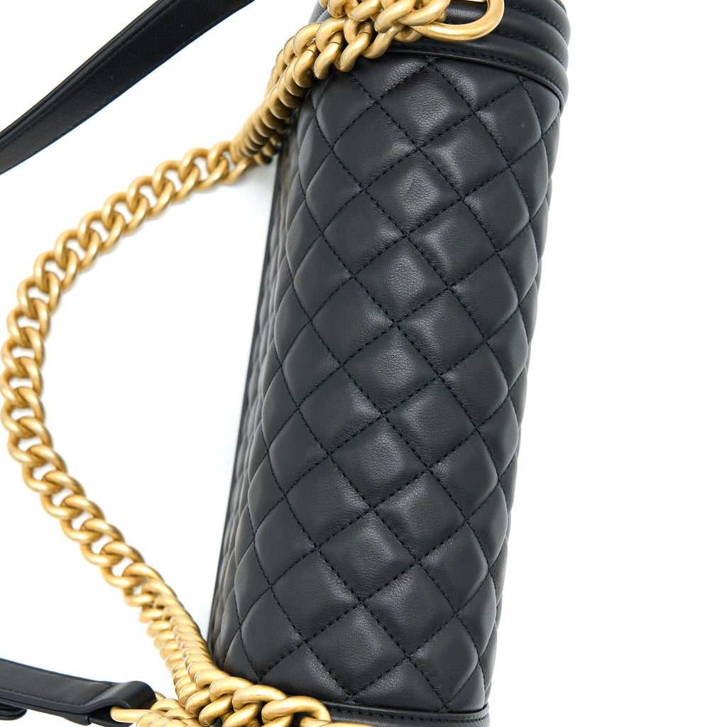 Chanel Medium Boy Bag Calfskin Black  (Microchip)