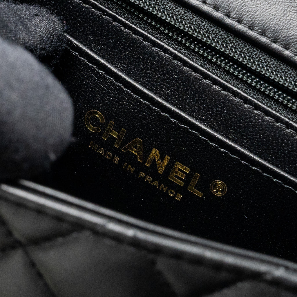 Chanel Top Handle Mini Rectangular Flap Bag Lambskin Black L (Microchip )
