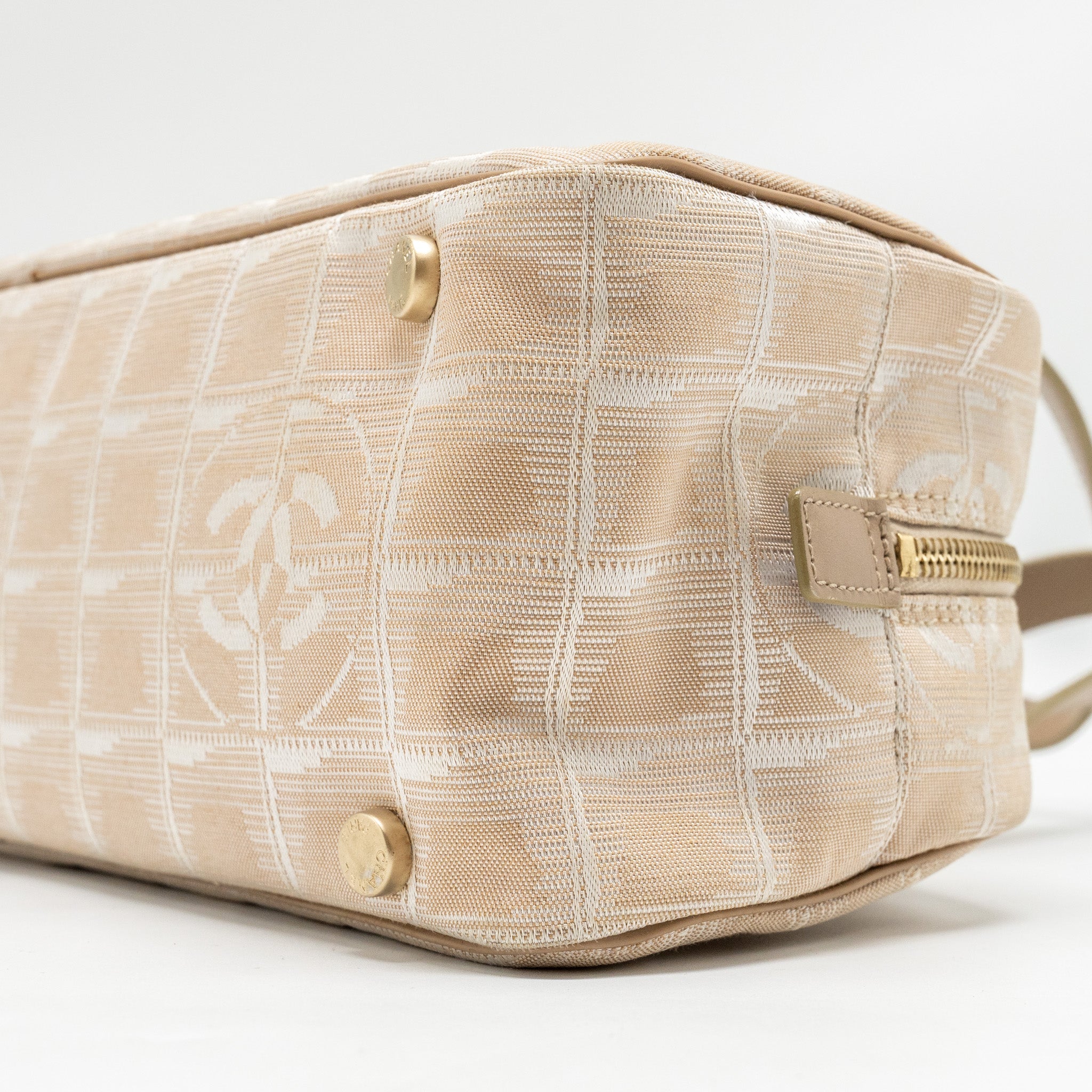 Chanel Vintage Travel Line Bowler Bag Canvas/Leather Beige