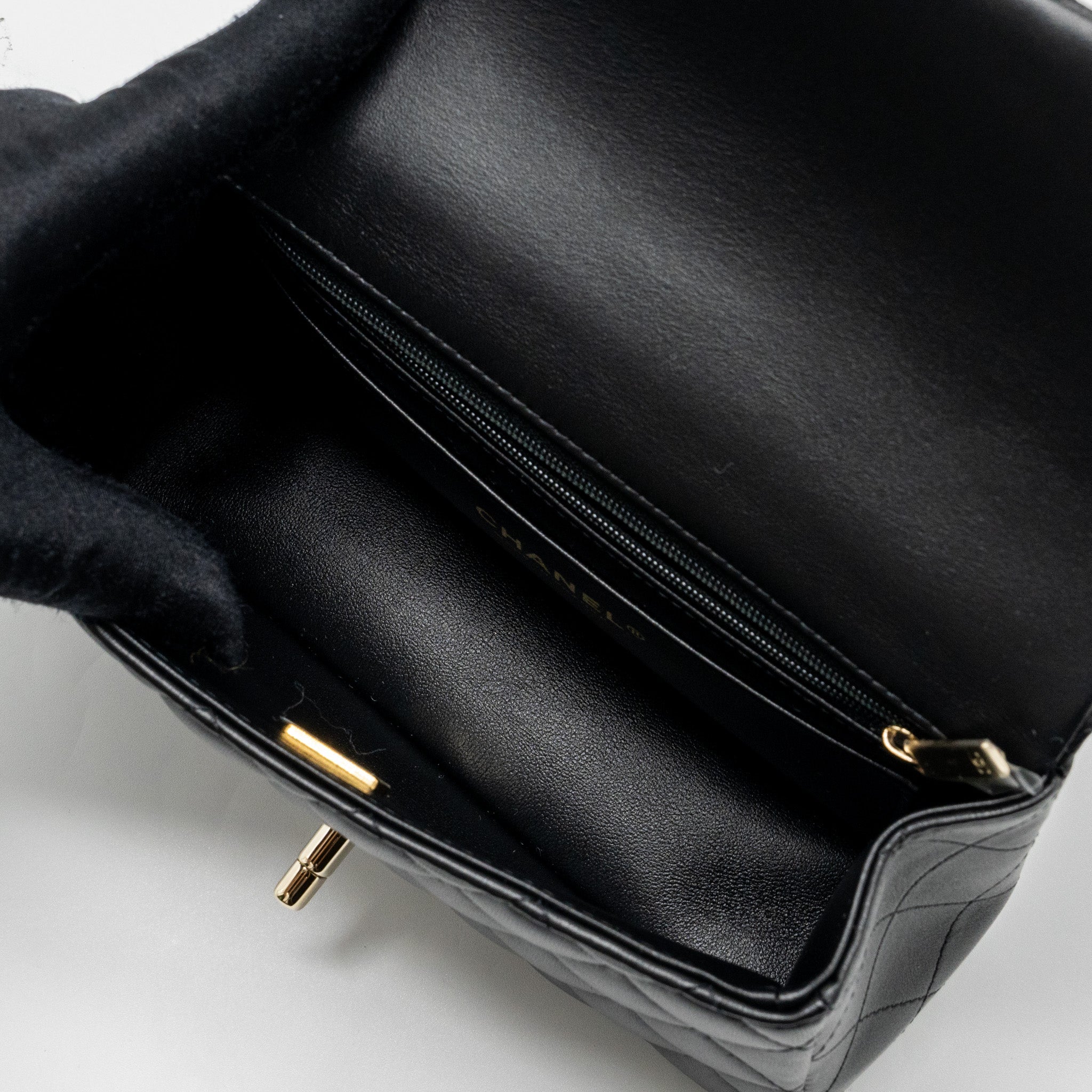 Chanel Top Handle Mini Rectangular Flap Bag Lambskin Black L (Microchip )