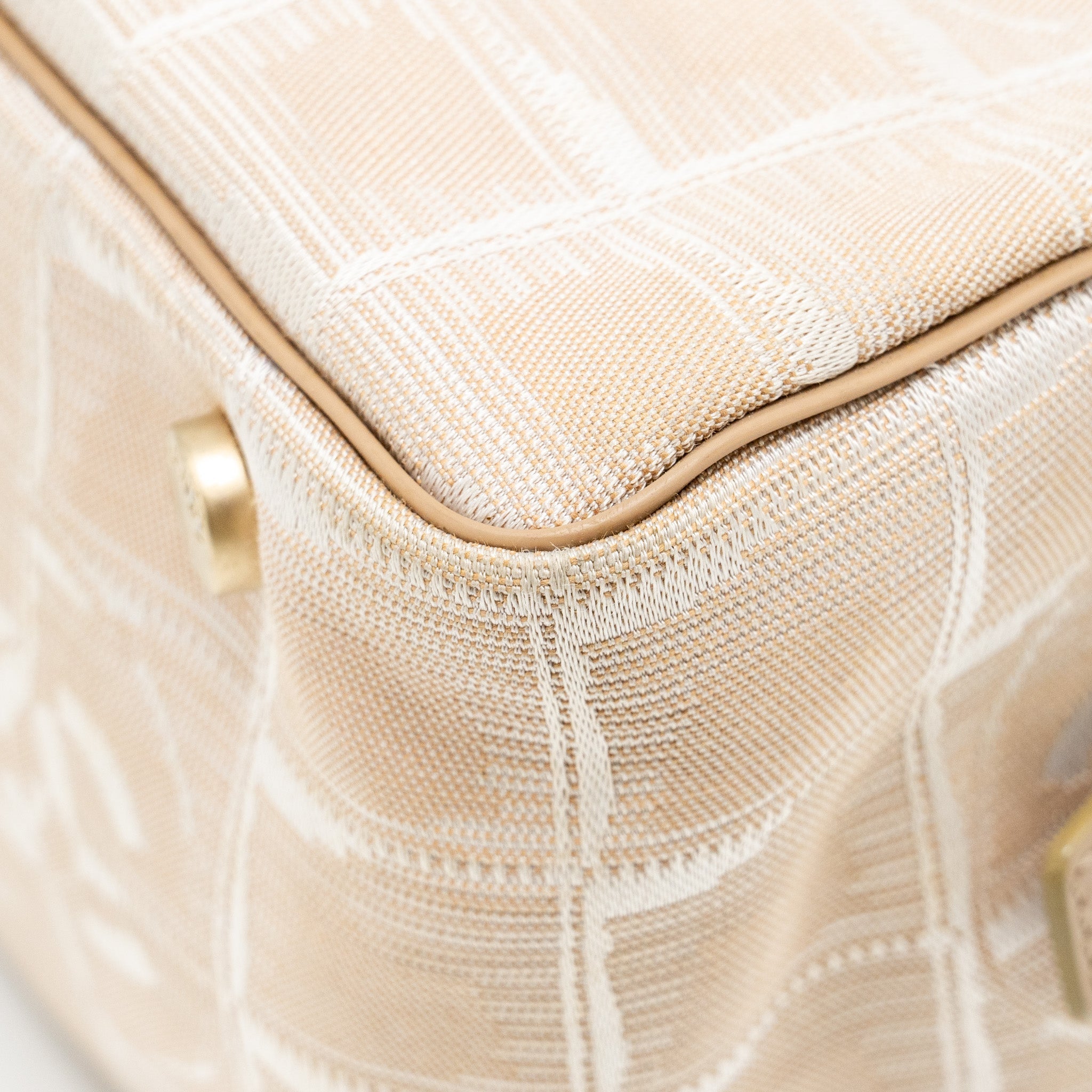 Chanel Vintage Travel Line Bowler Bag Canvas/Leather Beige