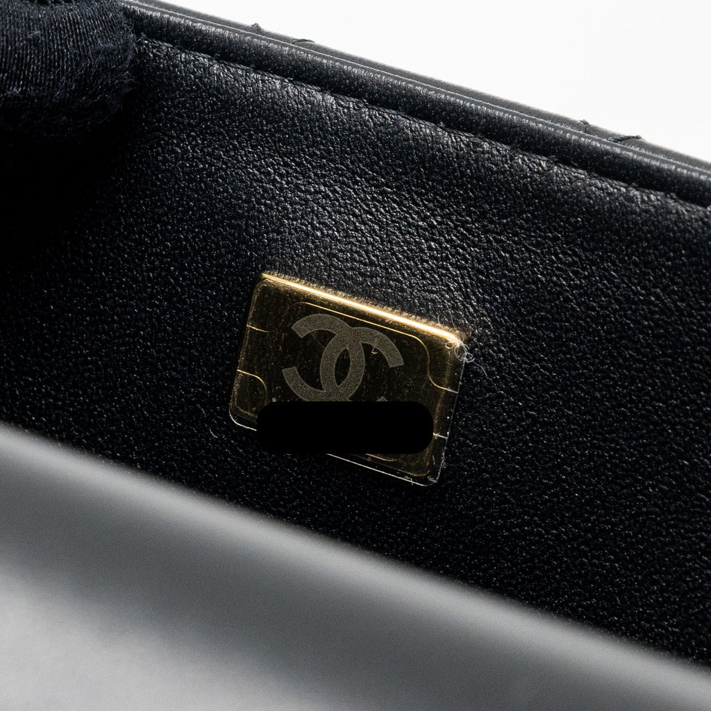 Chanel Top Handle Mini Rectangular Flap Bag Lambskin Black L (Microchip )