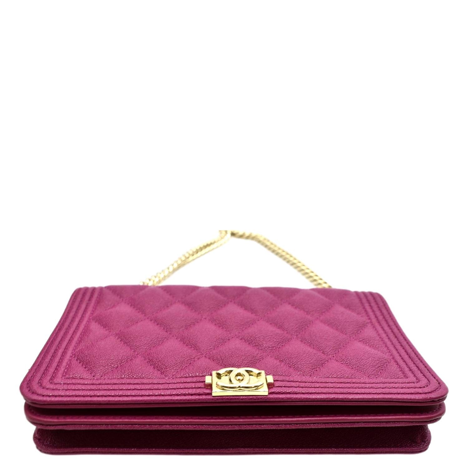 CHANEL Boy Woc Quilted Caviar Leather Wallet on Chain Crossbody Bag Pink