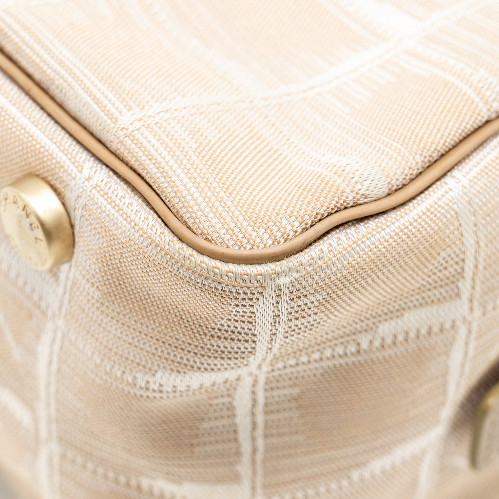 Chanel Vintage Travel Line Bowler Bag Canvas/Leather Beige