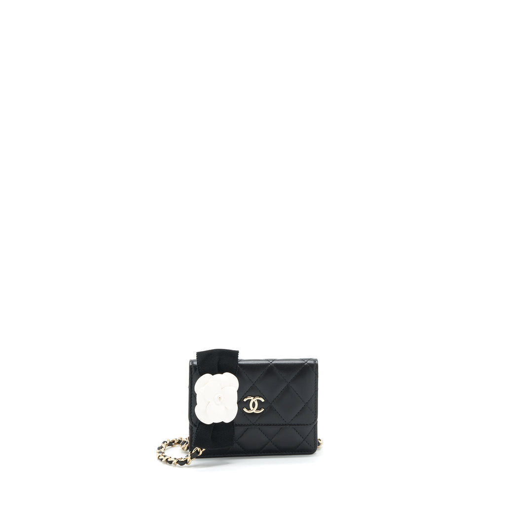 Chanel Mini Flap Bag With Camellia Chain Lambskin Black L