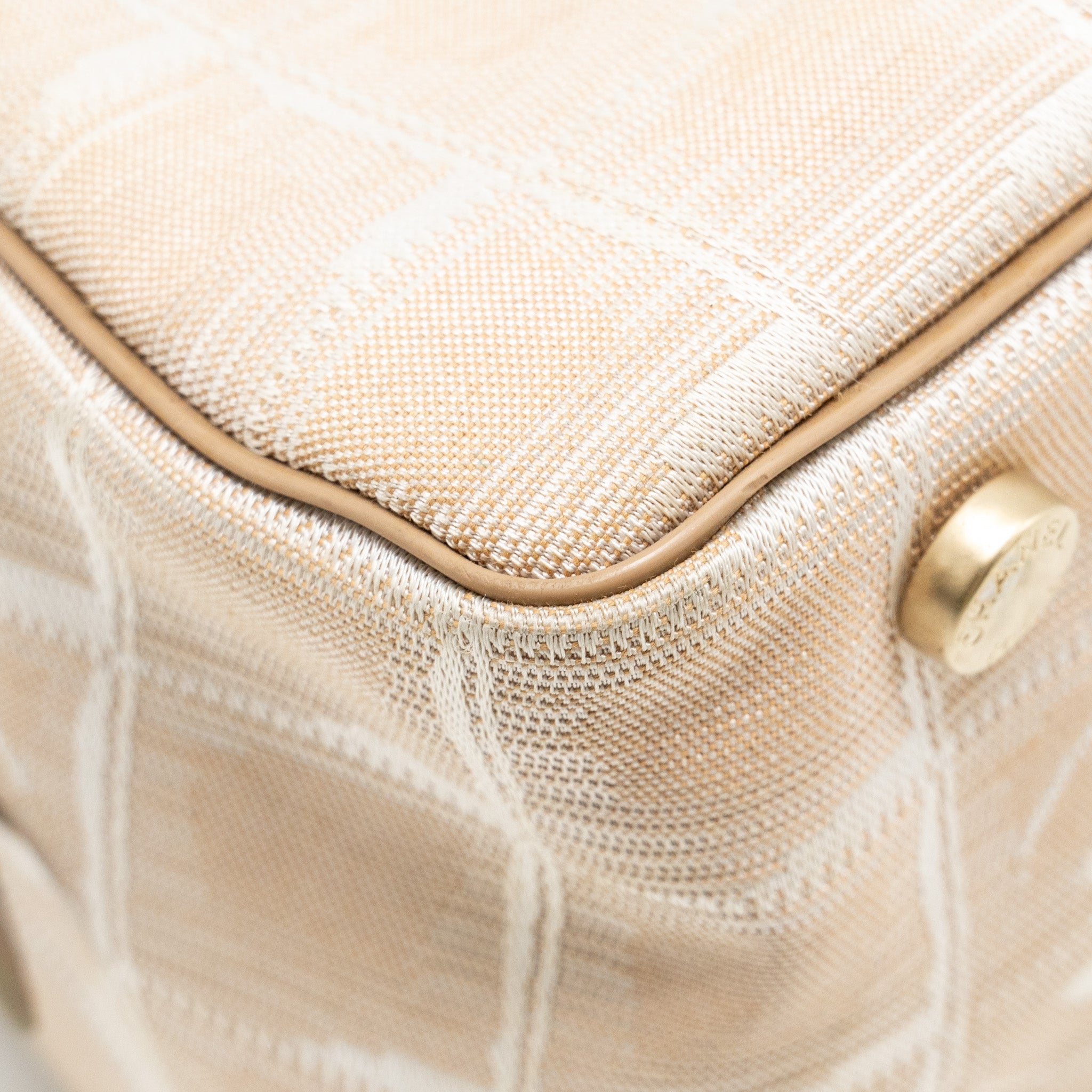 Chanel Vintage Travel Line Bowler Bag Canvas/Leather Beige
