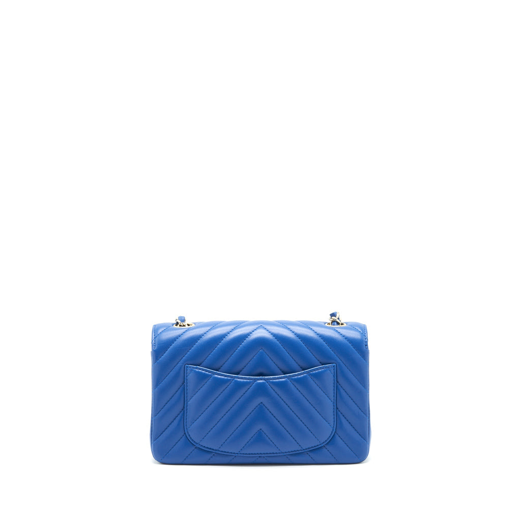 Chanel Mini Rectangular Flap Bag Chevron Lambskin Blue L