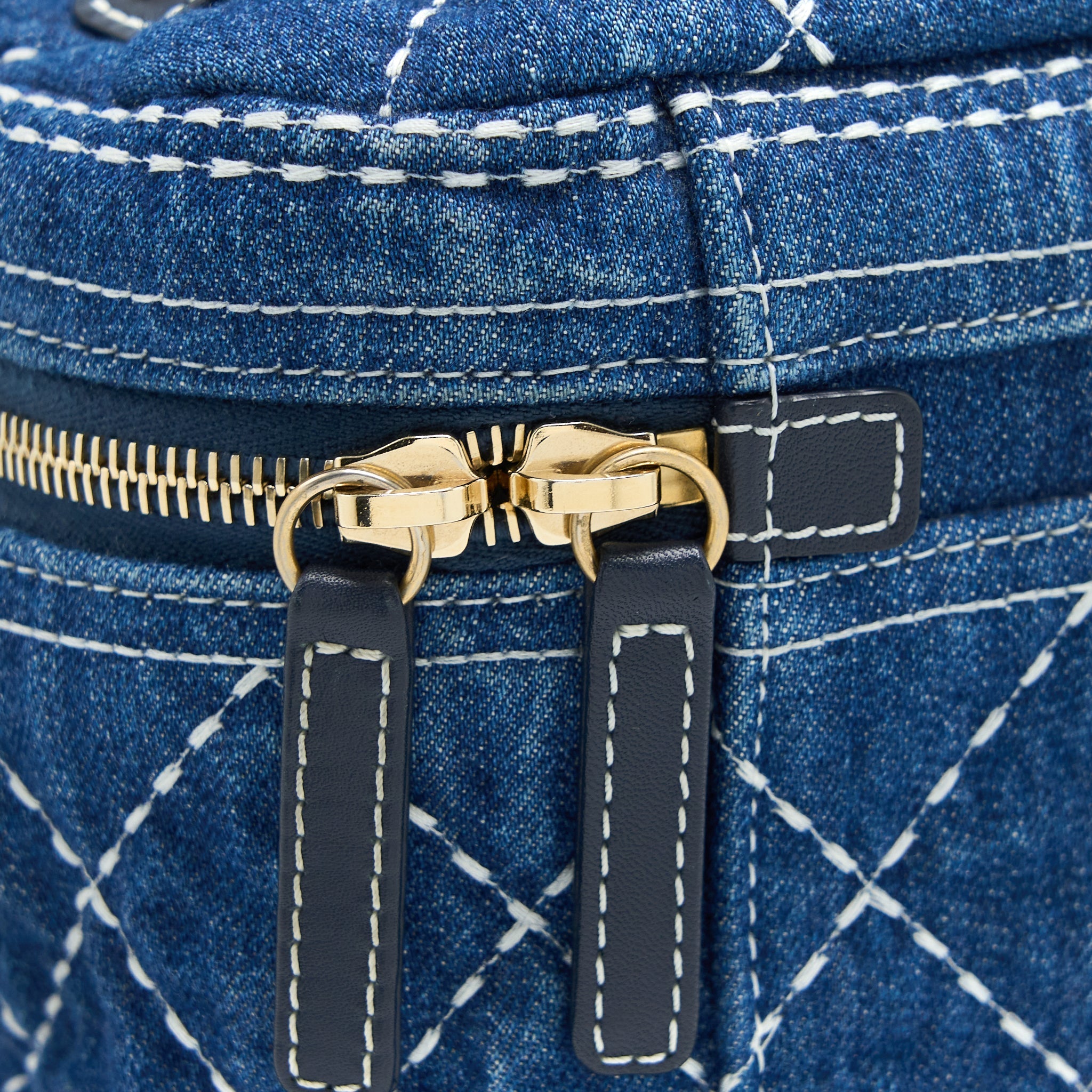 Chanel Top Handle Crossbody Vanity Case Denim Blue Brushed