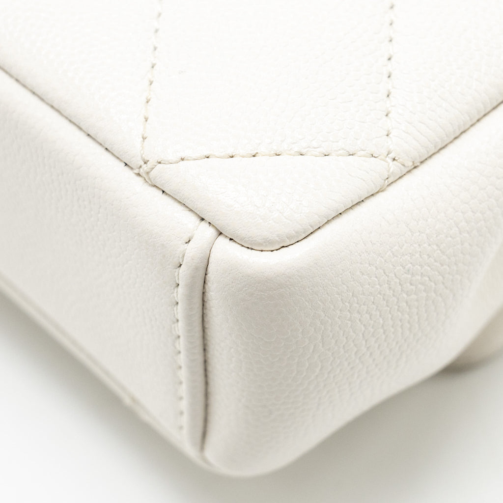 Chanel My Everything Mini Flap Bag Quilted Caviar White Black Hardware