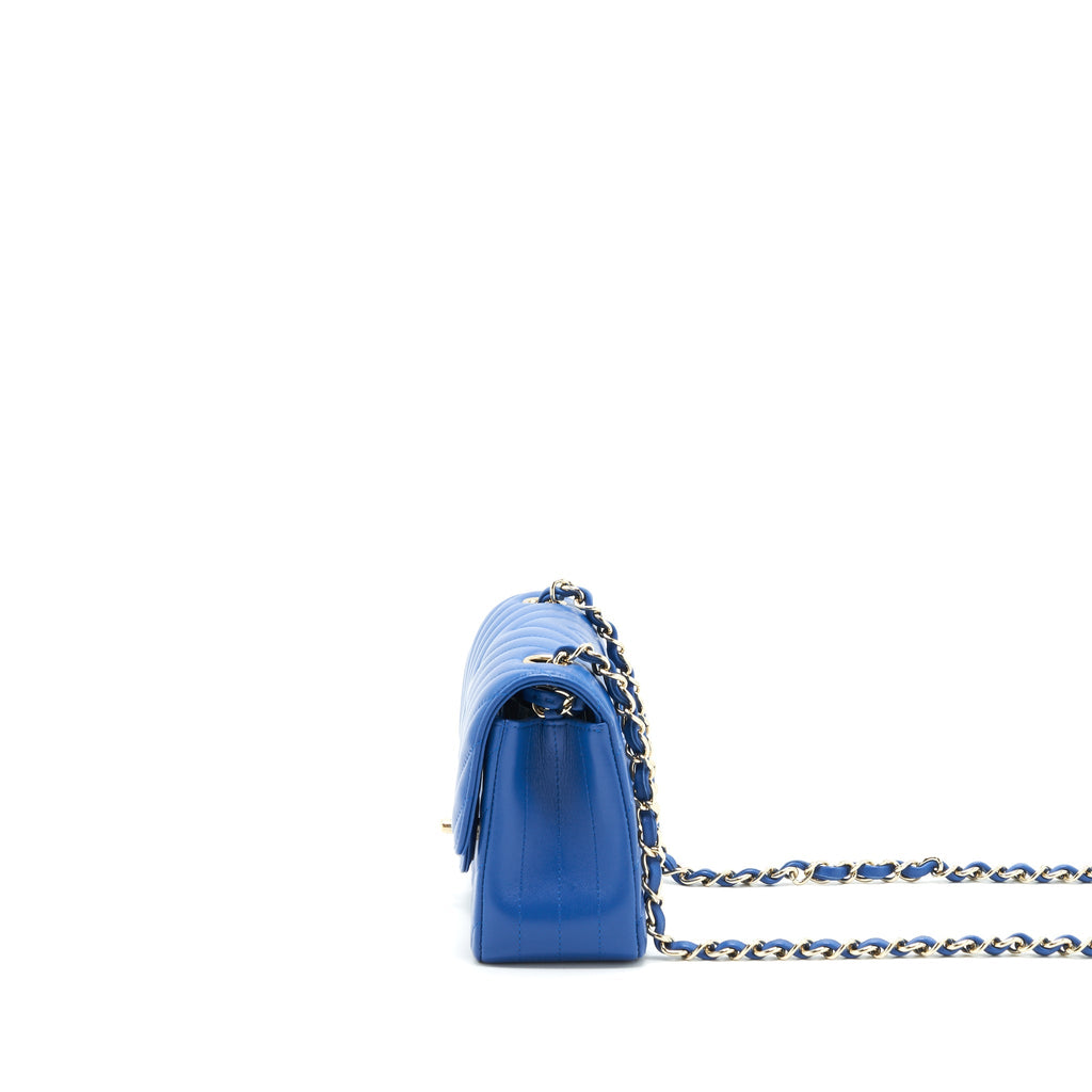 Chanel Mini Rectangular Flap Bag Chevron Lambskin Blue L