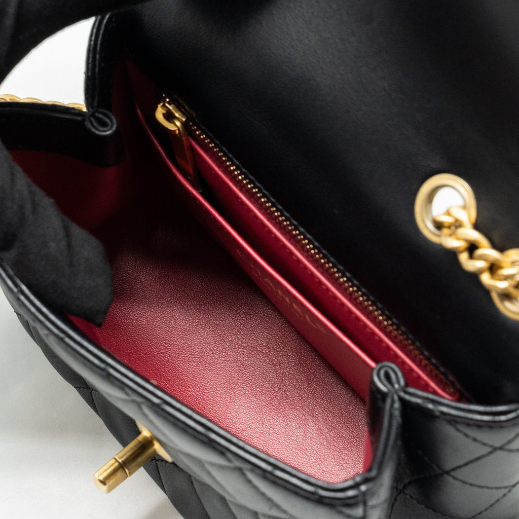 Chanel Camellia Adjustable Chain Mini Square Flap bag Lambskin black  (microchip)