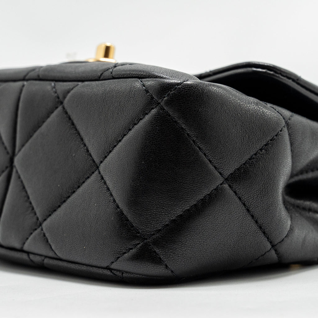 Chanel 23c Round Handle Mini Square Flap Bag Lambskin Black  (microchip)