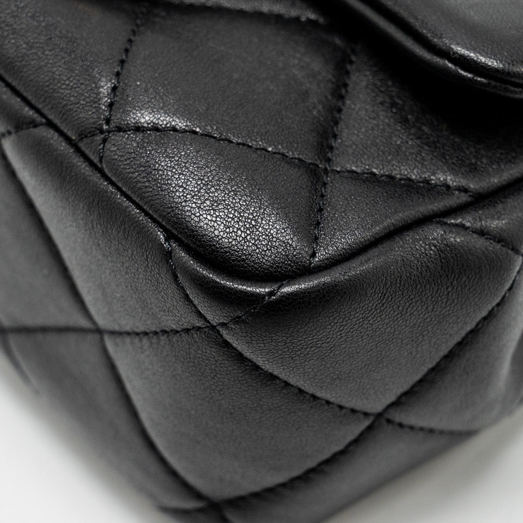 Chanel 23c Round Handle Mini Square Flap Bag Lambskin Black  (microchip)