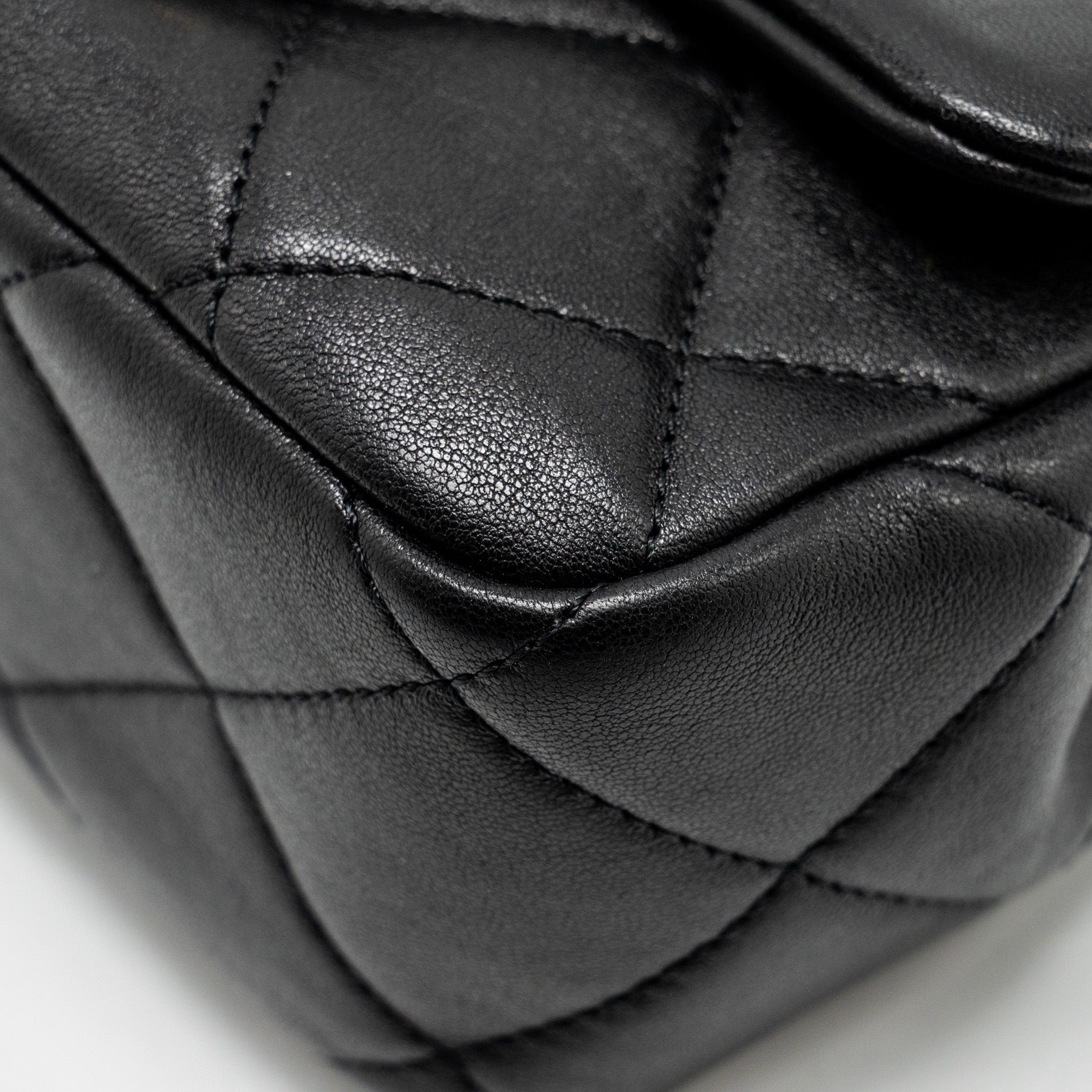 Chanel 23c Round Handle Mini Square Flap Bag Lambskin Black  (microchip)