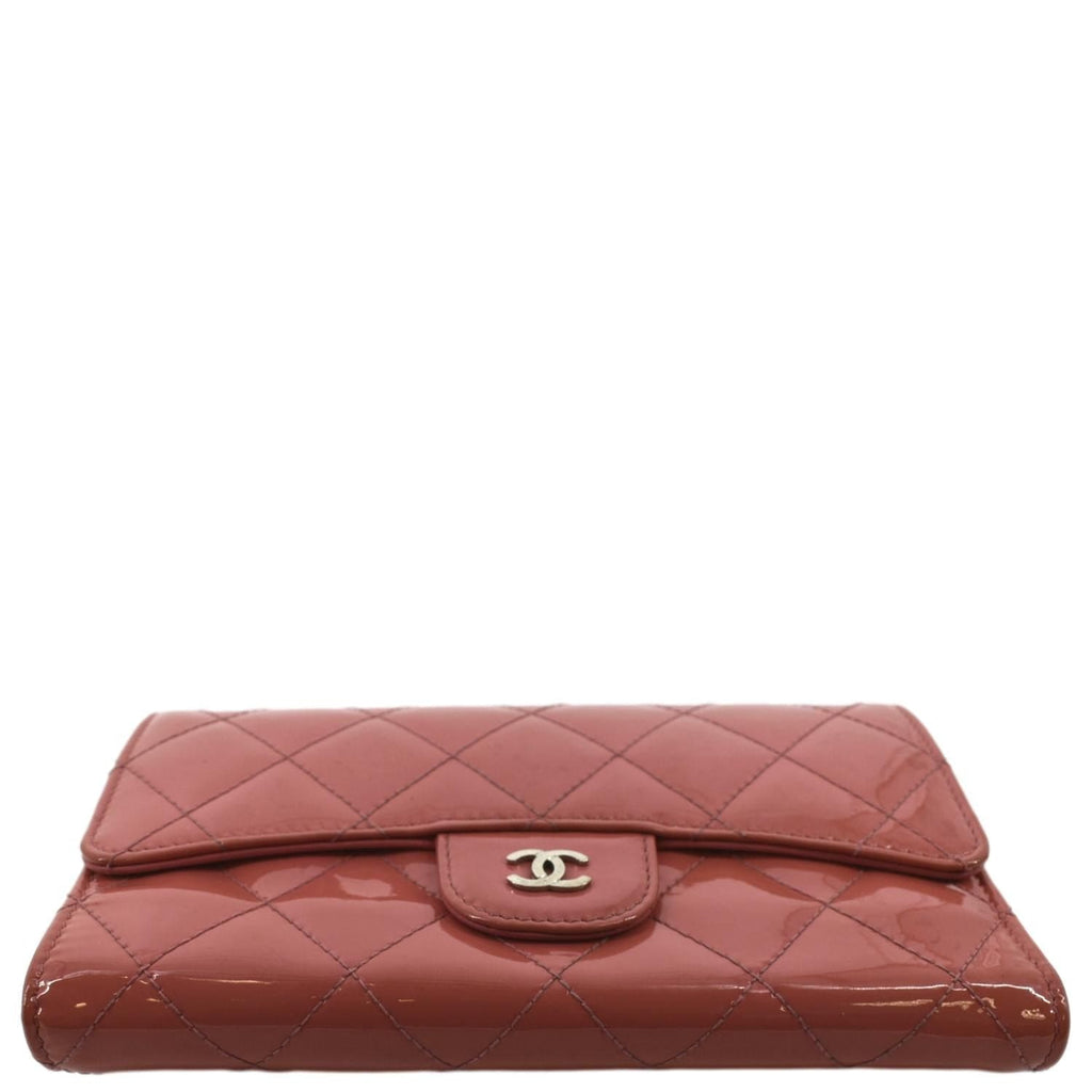 CHANEL Quilted Patent Leather Long Wallet Red