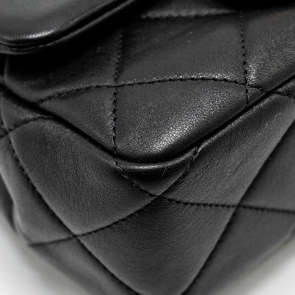 Chanel 23c Round Handle Mini Square Flap Bag Lambskin Black  (microchip)