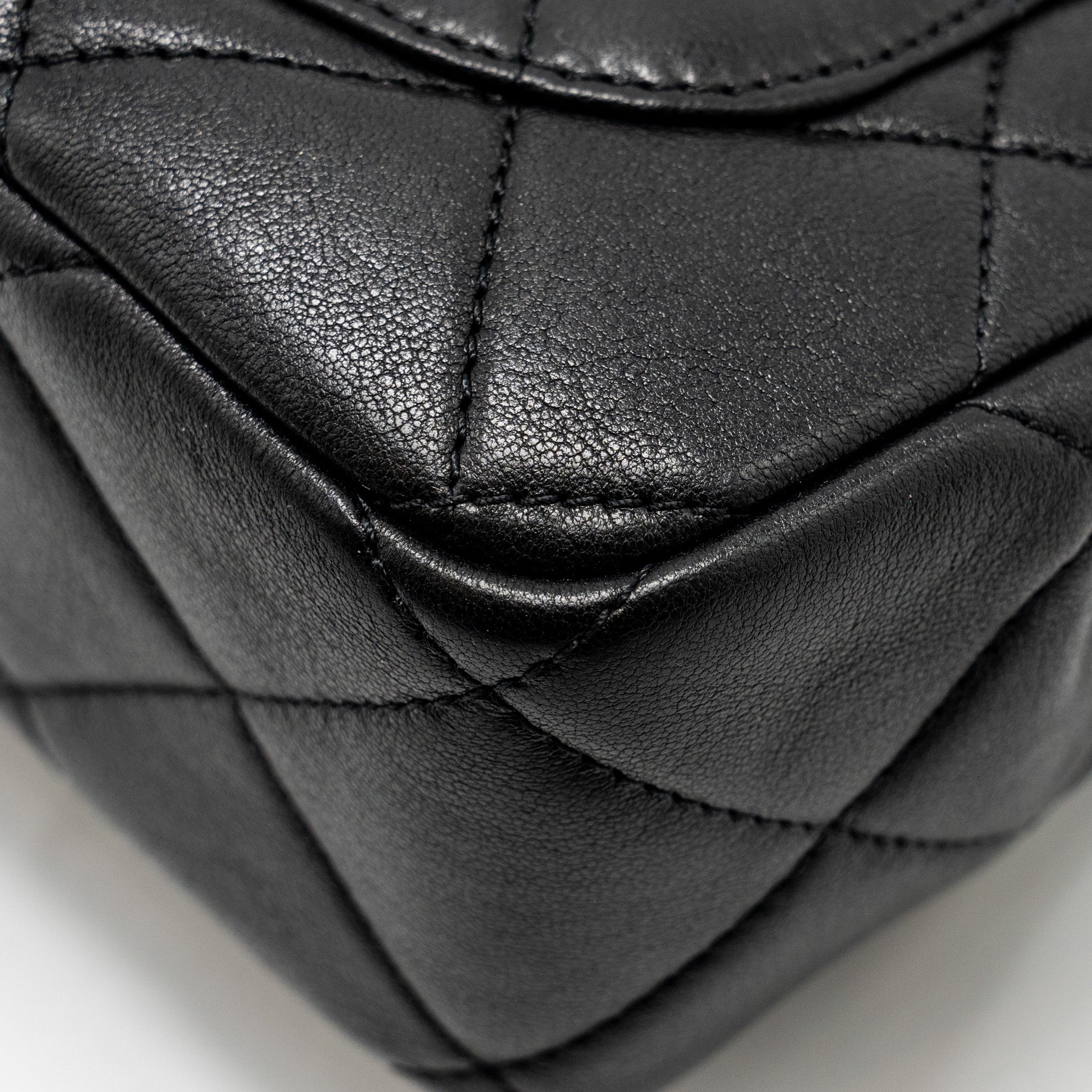 Chanel 23c Round Handle Mini Square Flap Bag Lambskin Black  (microchip)