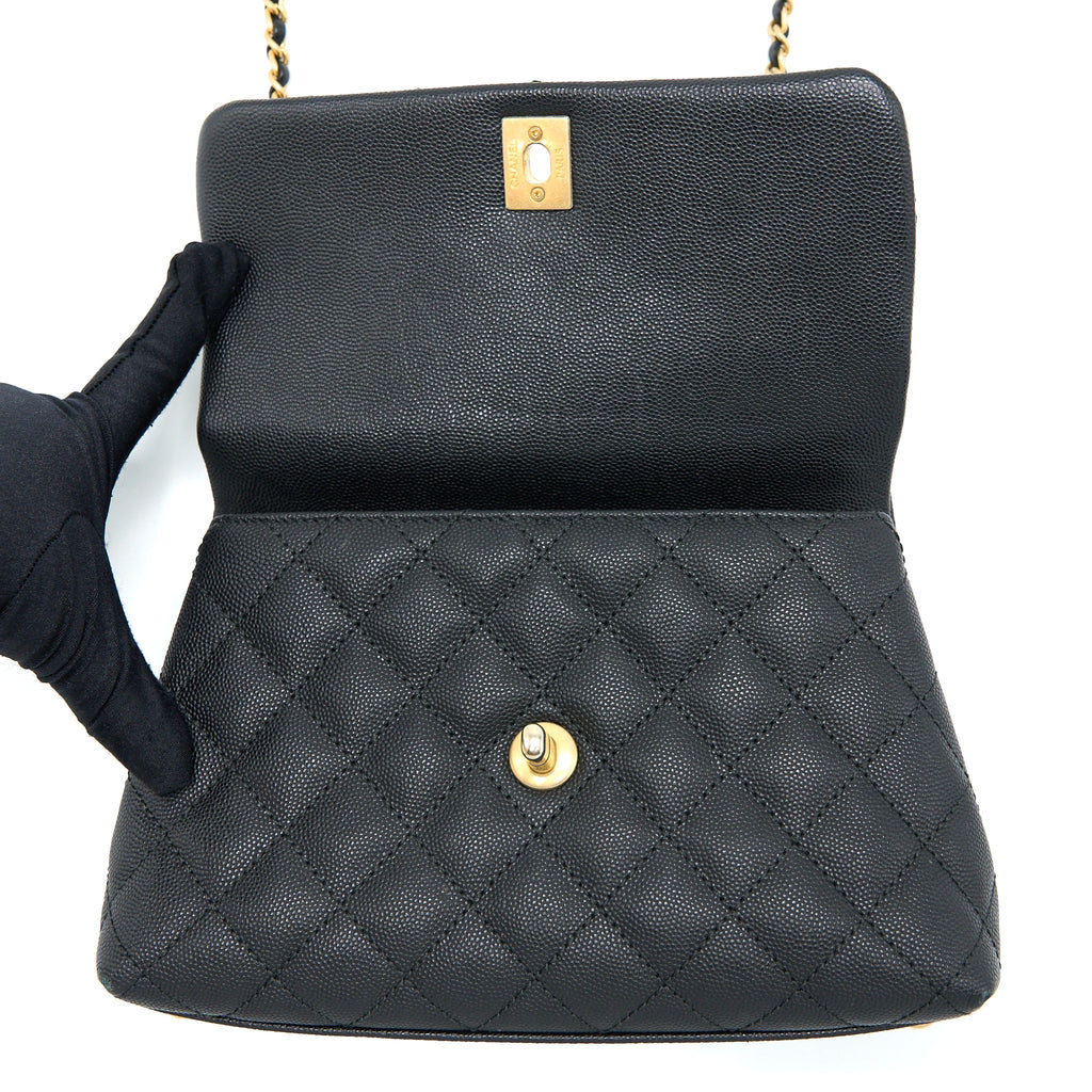 Chanel Small Coco Handle Caviar With Lizard Handle Black