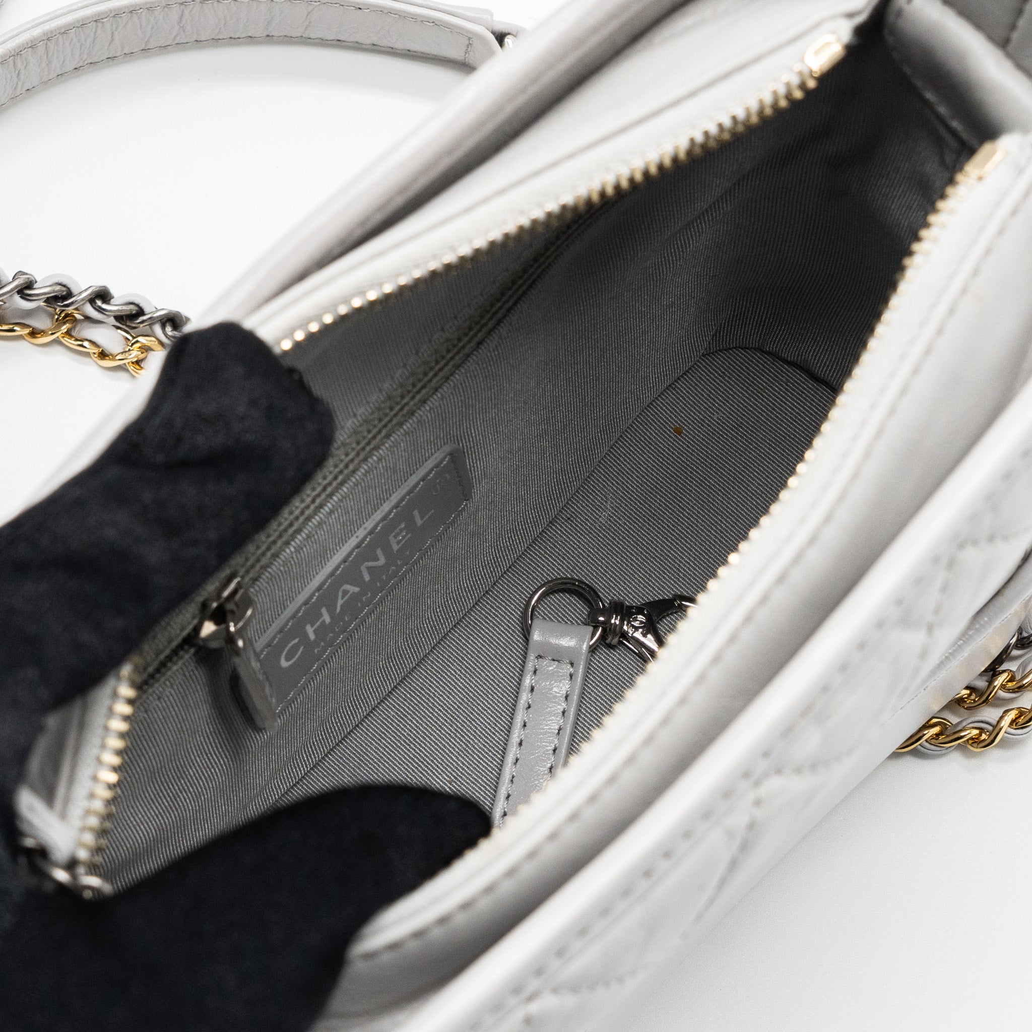 Chanel Small Gabrielle Hobo Bag Aged Calfskin Light Grey