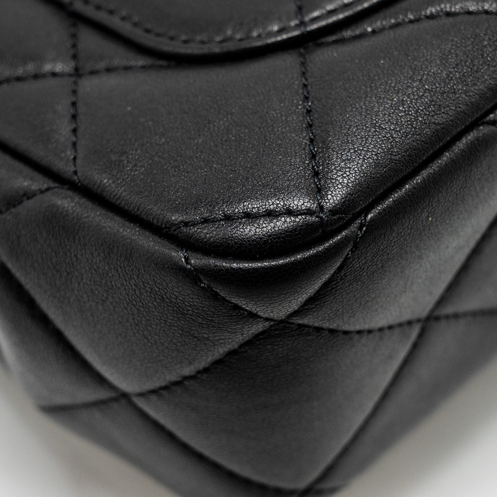 Chanel 23c Round Handle Mini Square Flap Bag Lambskin Black  (microchip)