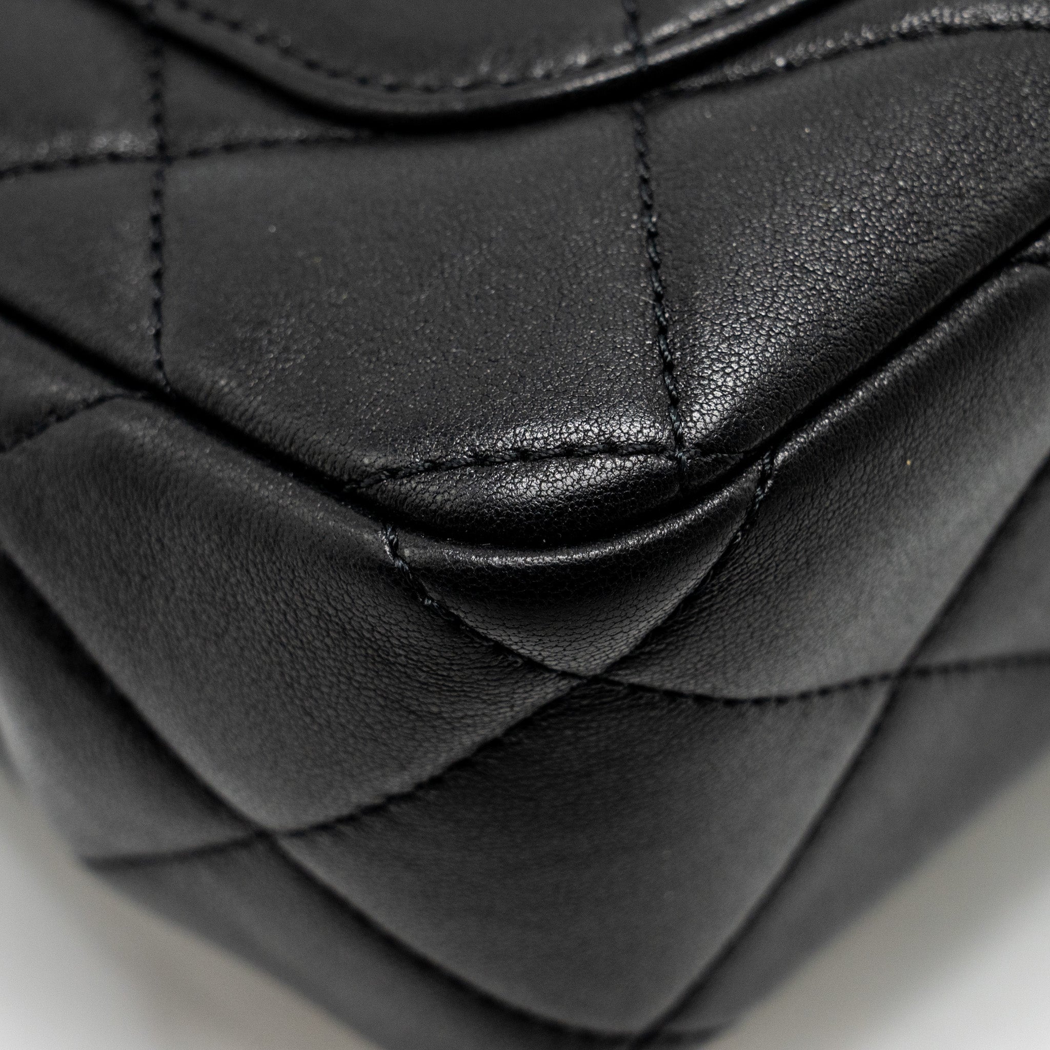 Chanel 23c Round Handle Mini Square Flap Bag Lambskin Black  (microchip)