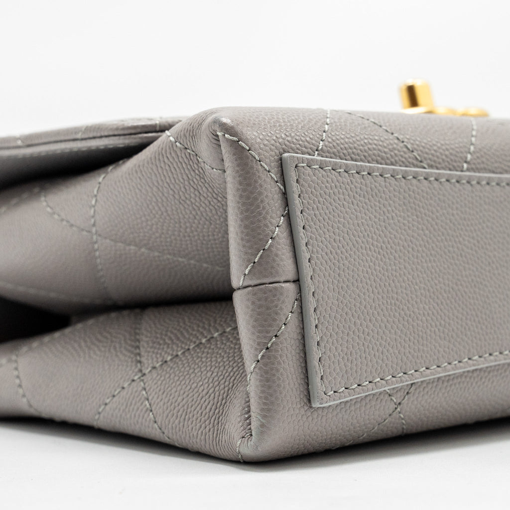 Chanel Mini Quilted Flap Bag With Chain Handle Caviar Grey  (microchip)