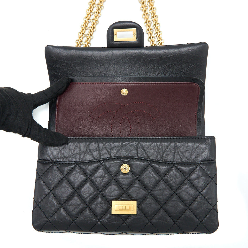 Chanel Small 2.55 Reissue Flap Bag Aged Calfskin Black Brushed  (Microchip)