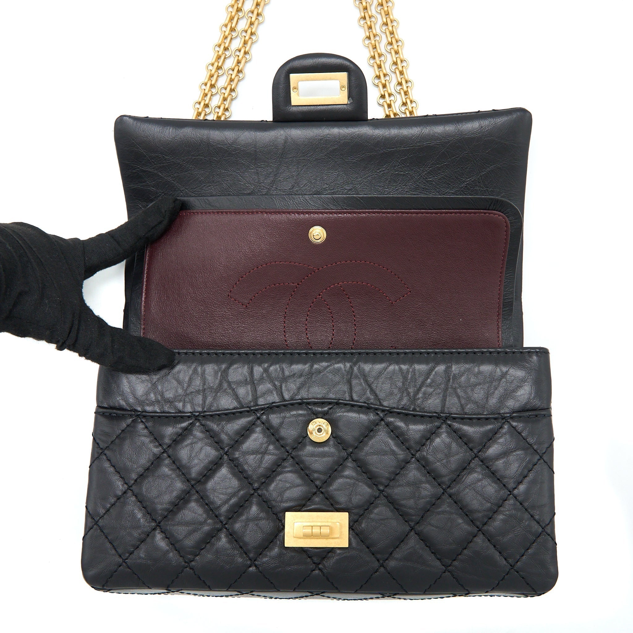 Chanel Small 2.55 Reissue Flap Bag Aged Calfskin Black Brushed  (Microchip)