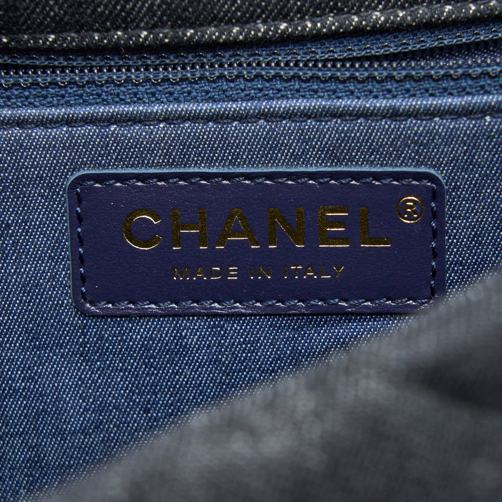 Chanel Flap Shoulder Bag with Giant Chain Denim Dark Blue Brushed  (Microchip)