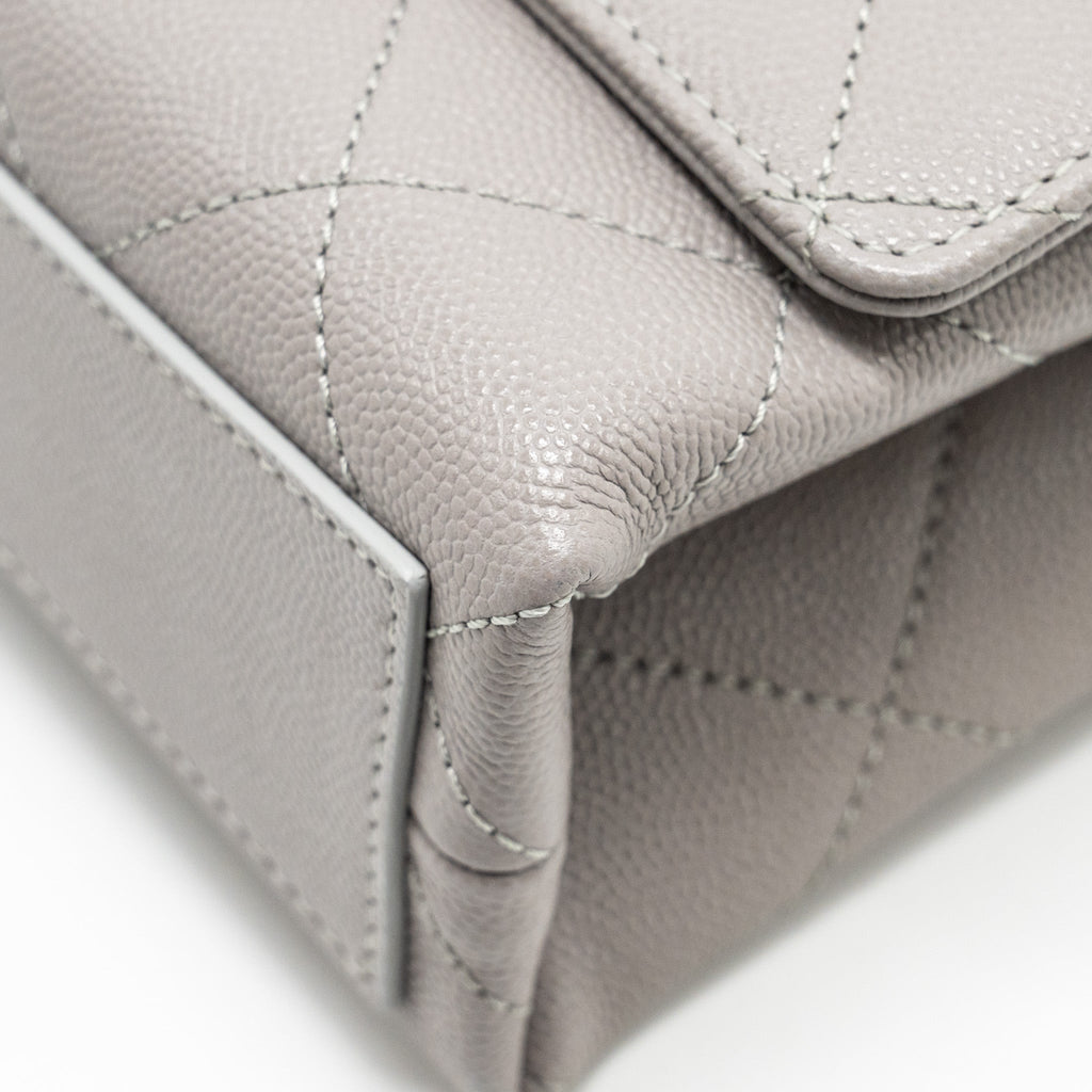 Chanel Mini Quilted Flap Bag With Chain Handle Caviar Grey  (microchip)