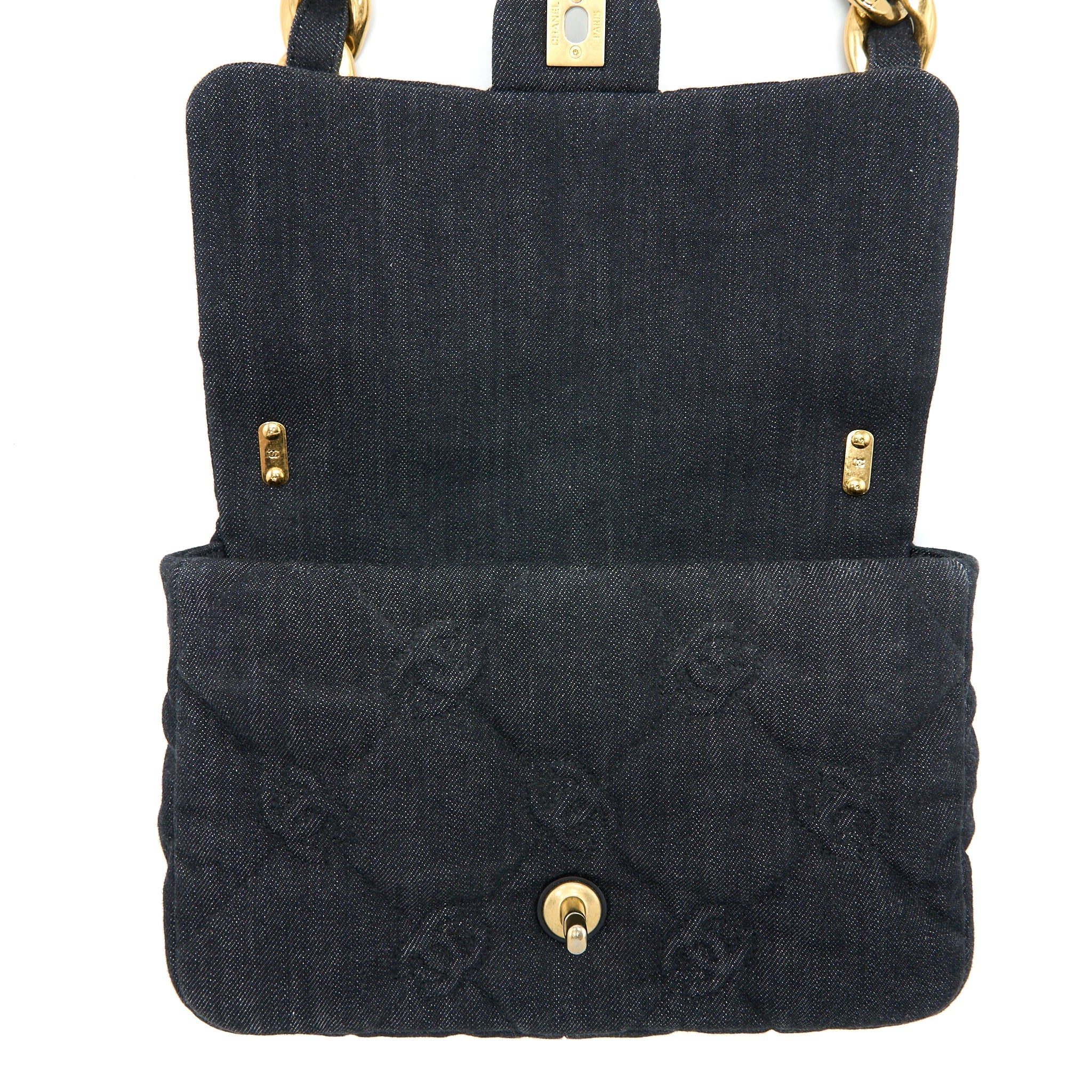 Chanel Flap Shoulder Bag with Giant Chain Denim Dark Blue Brushed  (Microchip)
