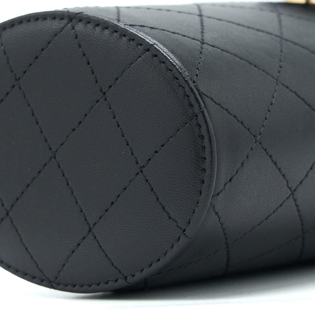 Chanel Round Vanity Case With Chain Lambskin Black L