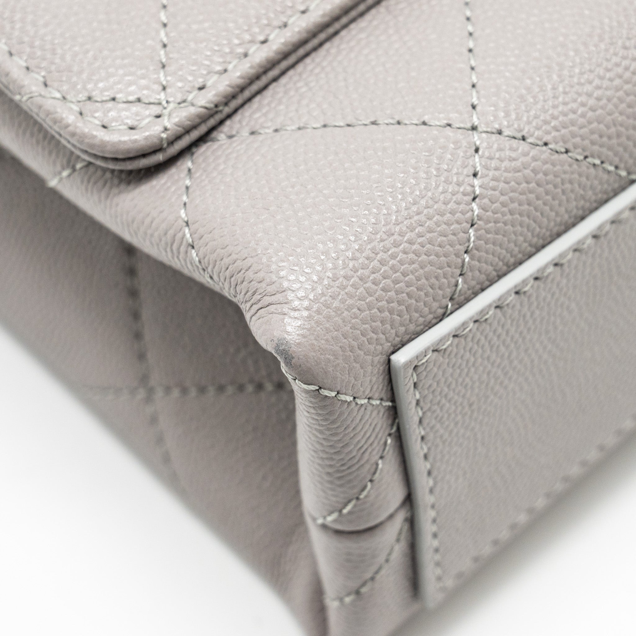 Chanel Mini Quilted Flap Bag With Chain Handle Caviar Grey  (microchip)
