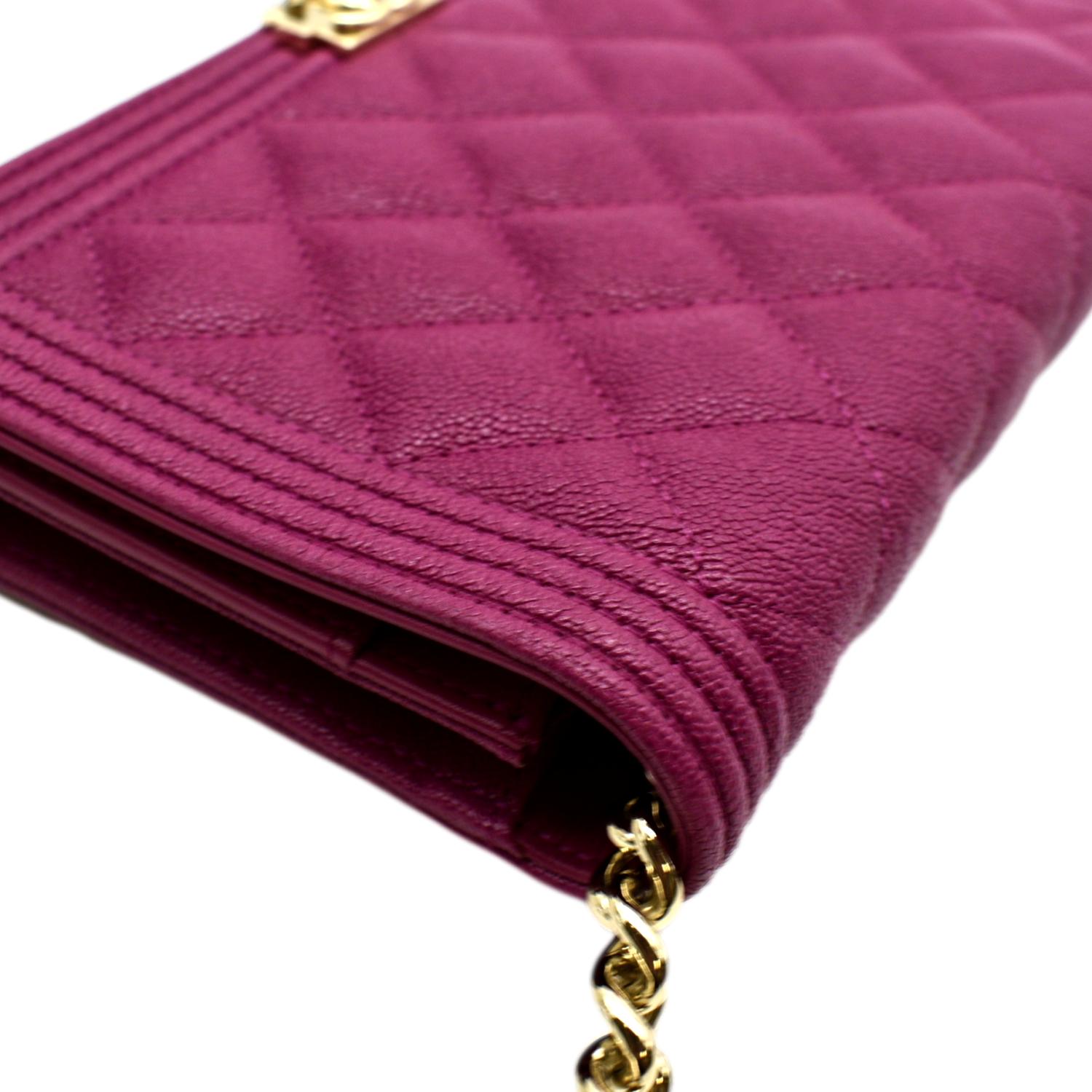CHANEL Boy Woc Quilted Caviar Leather Wallet on Chain Crossbody Bag Pink