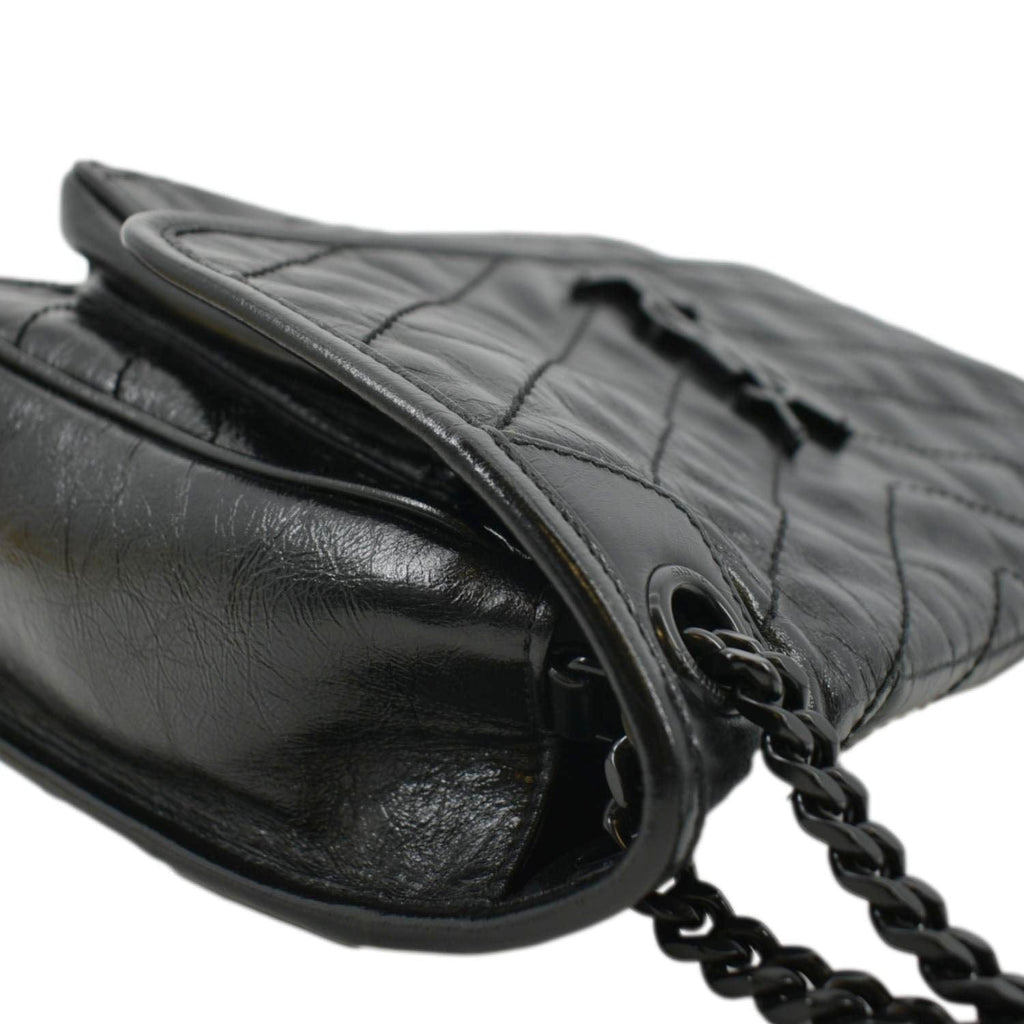 YVES SAINT LAURENT Niki Baby Crinkle Leather Shoulder Bag Black