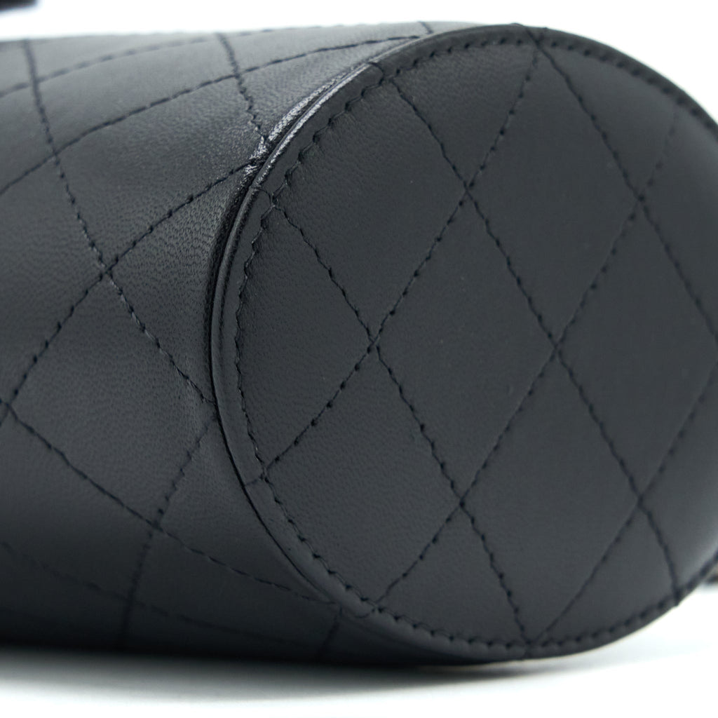 Chanel Round Vanity Case With Chain Lambskin Black L